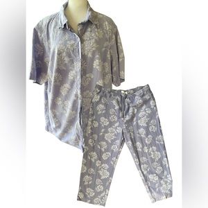 Dressbarn Periwinkle 2X Short Sleeve Button Up Top And 1X Matching Pants Set.